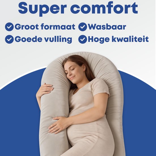 Earkings Zwangerschapskussen Zijslaapkussen 140x80cm U-vorm met Afneembare hoes - Body Pillow lichtgrijs van Earkings — afbeelding 4
