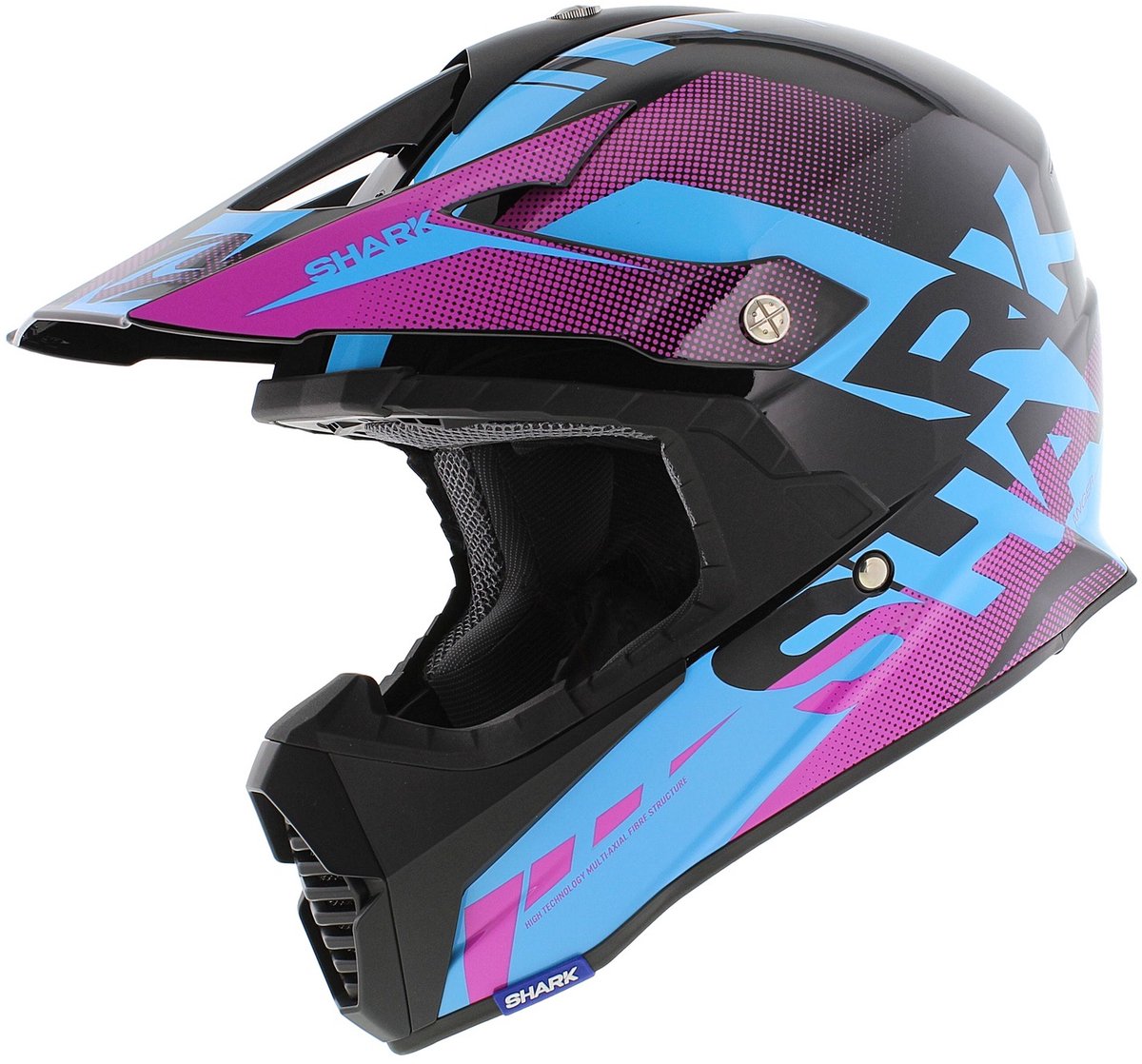Shark Varial Anger helm glans zwart roze blauw S - Crosshelm voor motorcross / quad / etc – foto 3