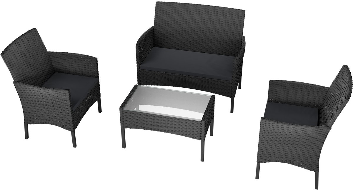 Aufun Balkonmeubelen Rotan tuinmeubelen set - Polyrotan zitgroep 4 personen Tafel 2 stoelen Bank - Wit bureaublad