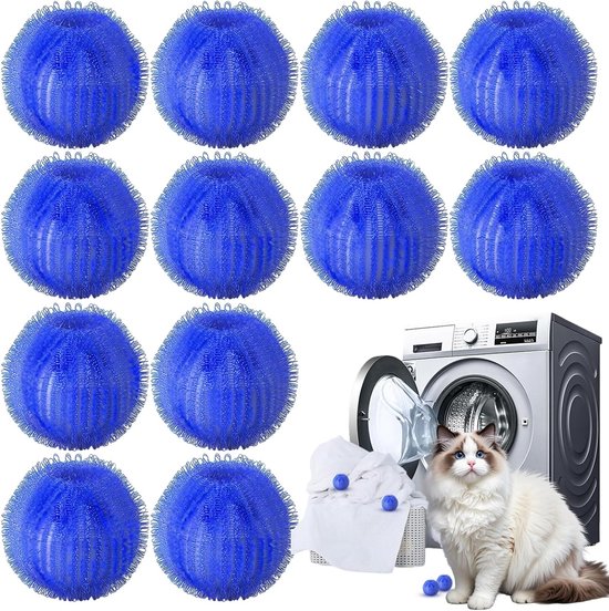 Haarverwijderaar voor huisdieren voor de was, herbruikbaar hulpmiddel voor het verwijderen van honden- en kattenharen, verwijdert effectief huisdierharen - Geschikt voor wasmachines en wasdrogers - 12 stuks