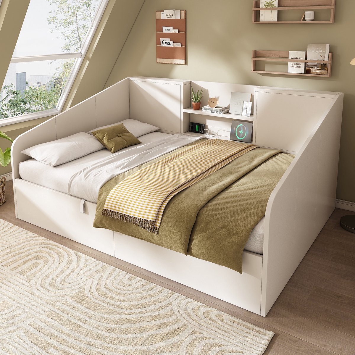 Sweiko Slaapbank - 140x190 cm - 2 planken - Opbergruimte - USB/Type-C - Wit