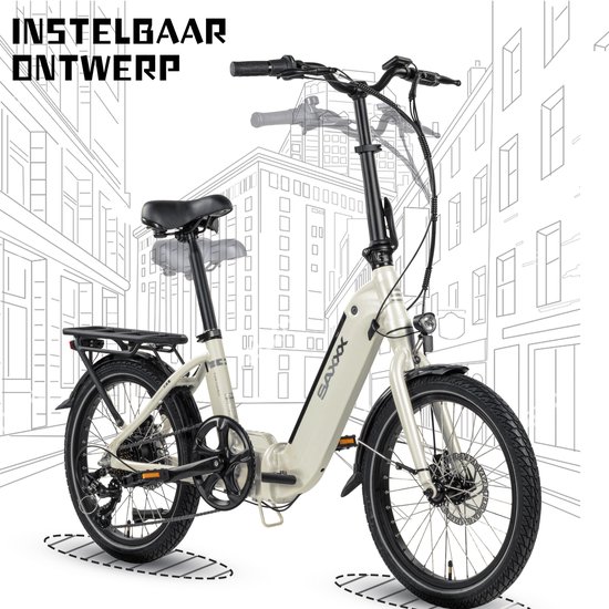 SAXXX Foldi Comfort - Elektrische Fiets - 95% Vooraf Geassembleerd Vouwfiets - 410Wh uitneembare accu - 80 km Actieradius - Shimano Nexus 7-versnellingssysteem - Achterwielmotor 250W - 20 x 2.3" CST - Mechanische schijfrem - Wit van Saxxx — afbeelding 2
