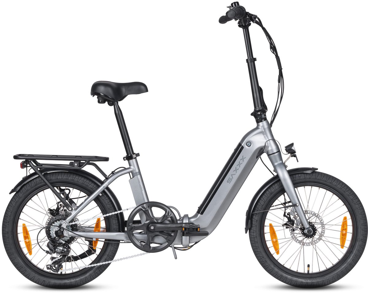 SAXXX Foldi Comfort - Elektrische Fiets - 95% Vooraf Geassembleerd Vouwfiets - 410Wh uitneembare accu - 80 km Actieradius - Shimano Nexus 7-versnellingssysteem - Achterwielmotor 250W - 20 x 2.3" CST - Mechanische schijfrem - Grijs
