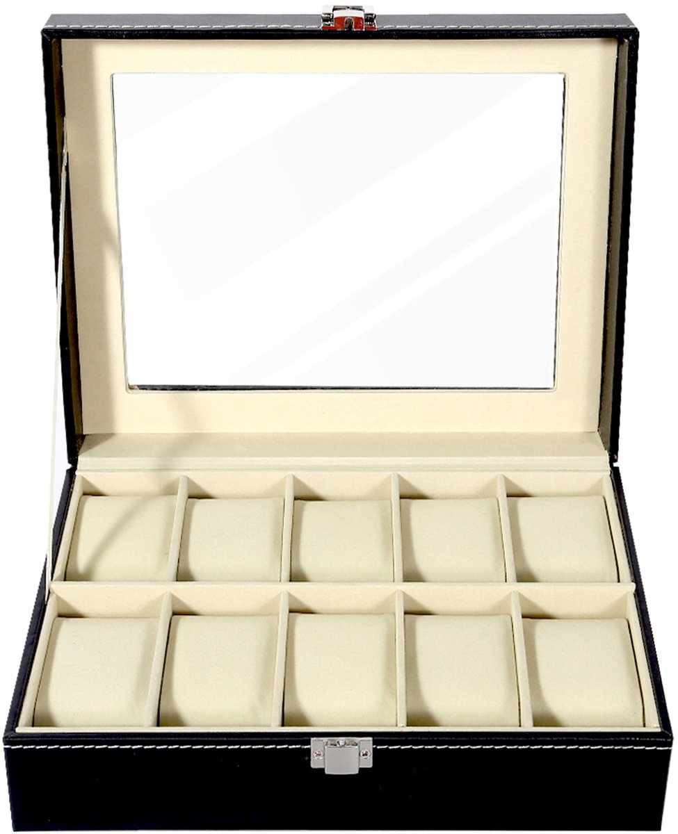Trendello Horloge Doos - Horlogebox - Horloge Opbergdoos - 10 Vakken - Geschikt voor Sieraden - Beige binnenkant