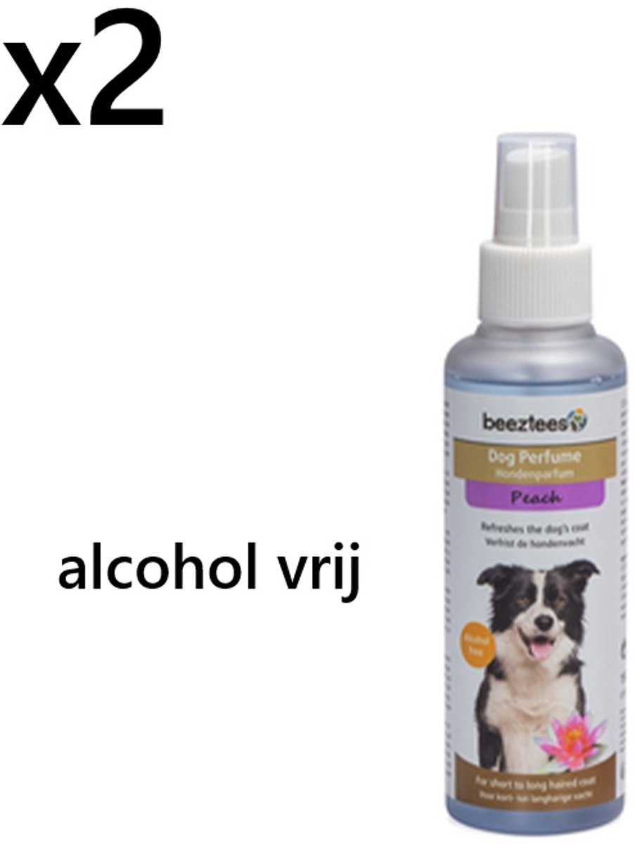 ** 2 X ** Beeztees parfum peach voor honden - 150 ml -= 300 ml -- verfrist de hondenvacht - alcoholvrij - lekkere aangename geur