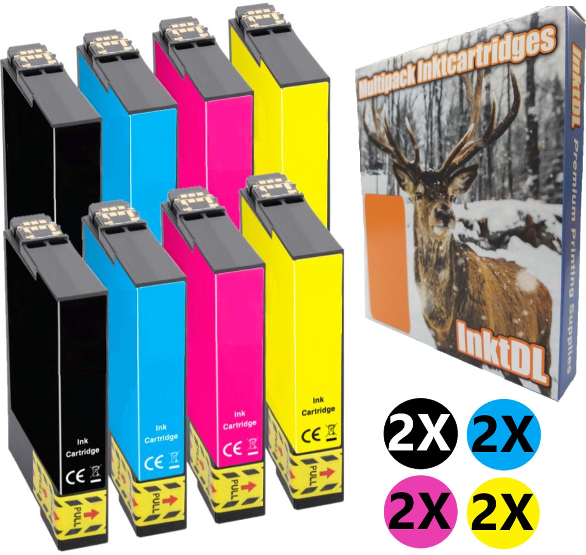 Multipack compatible inktcartridges (8 cartridges) geschikt voor Epson Stylus SX125, SX130, SX230, SX235W, SX420W, SX425W, SX430W, SX435W, SX438W, SX440W, SX445W, Stylus Office BX305F, BX305