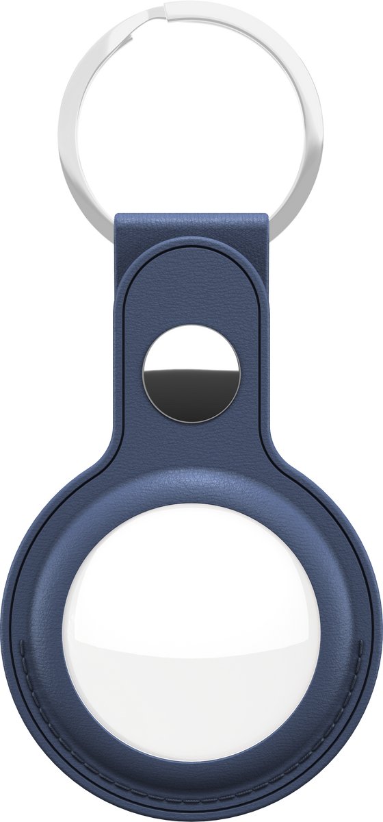 KeyBudz AirTag Sleutelring – Handgemaakt van Echt Leder – Veilige Pasvorm voor je AirTag – Inclusief Haak Stash Zakje - Blauw
