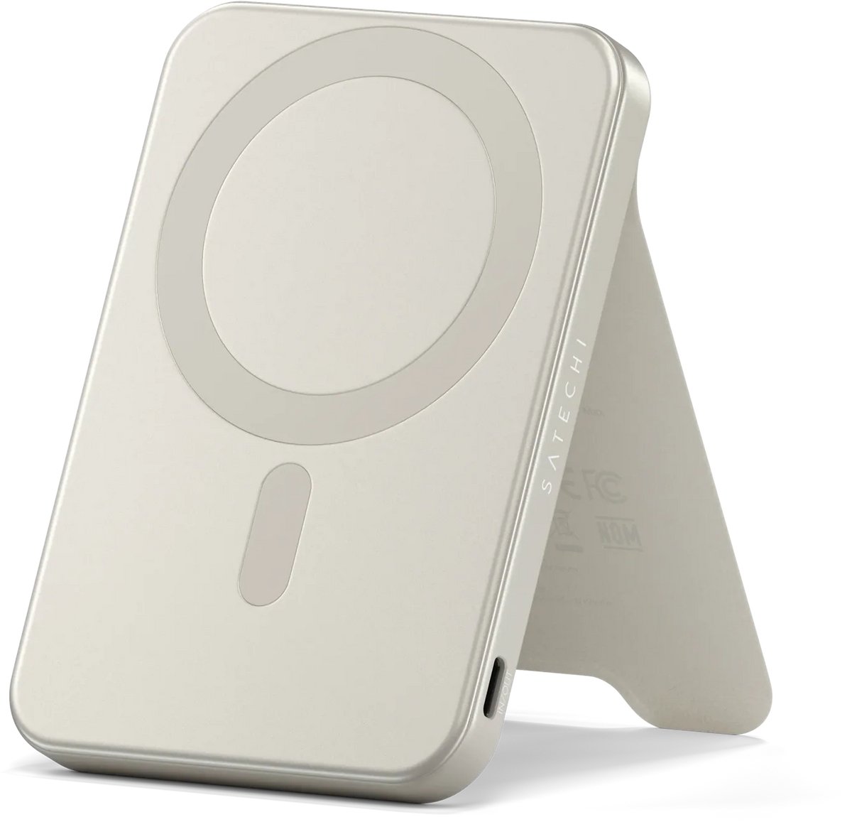 Satechi OntheGo Magnetische Qi2 Power Bank met Stand – 5.000mAh Batterijcapaciteit – 20W USB-C Oplaadvermogen – Premium Materialen voor Duurzaamheid - Beige
