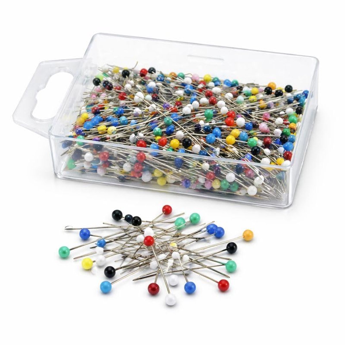 Okado Glaskopspelden 100 Stuks – Kopspelden met Gekleurde Glaskop – Voor Naaien, Quilten & Handwerk – In Opbergdoosje – 3 cm – Multicolor