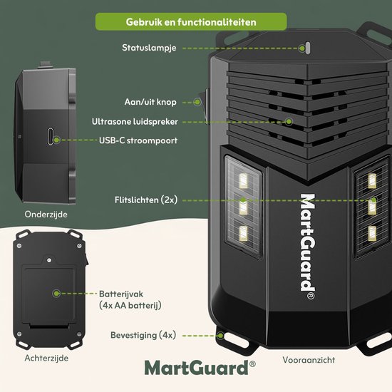 MartGuard® Marterverjager 3-in-1 - Auto & Huis - Extra stevige ABS behuizing - USB of 4x AA batterij