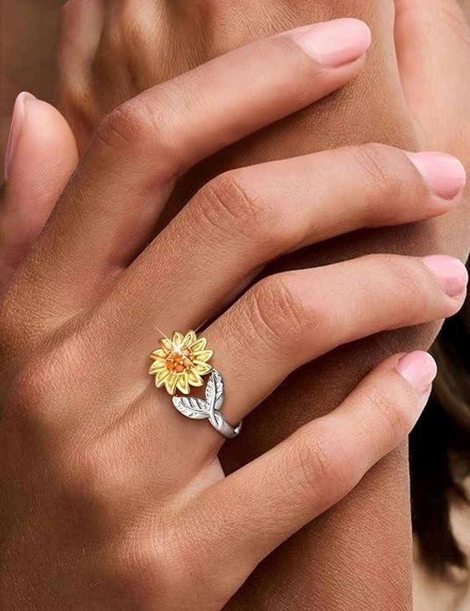 Bague Tournesol Réglable en Clip pour Femme,Anneau Rotatif Anti Bague Tournesol Réglable en Clip pour Femme,Anneau Rotatif Anti