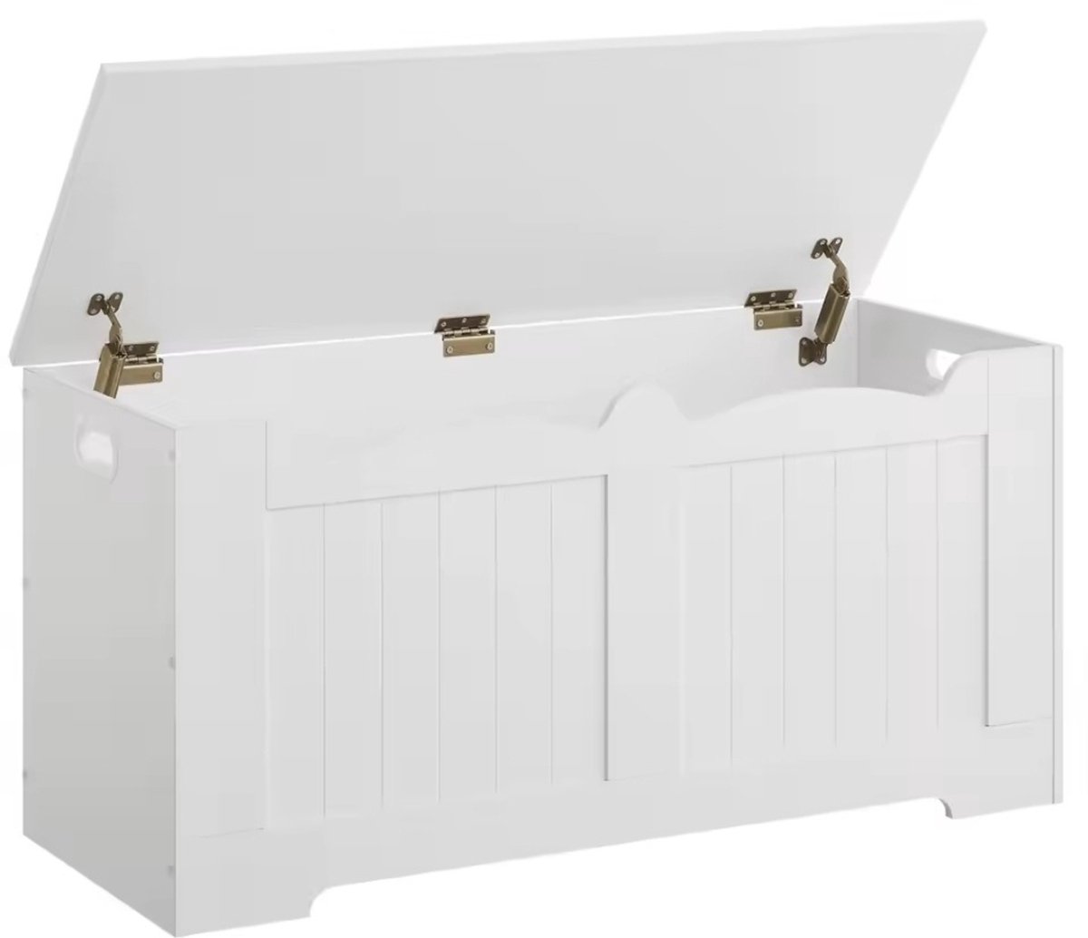 Naiz - Speelgoedkist - Opbergkist - Wit - 40x100x48,7 CM - 2 veiligheid scharnieren
