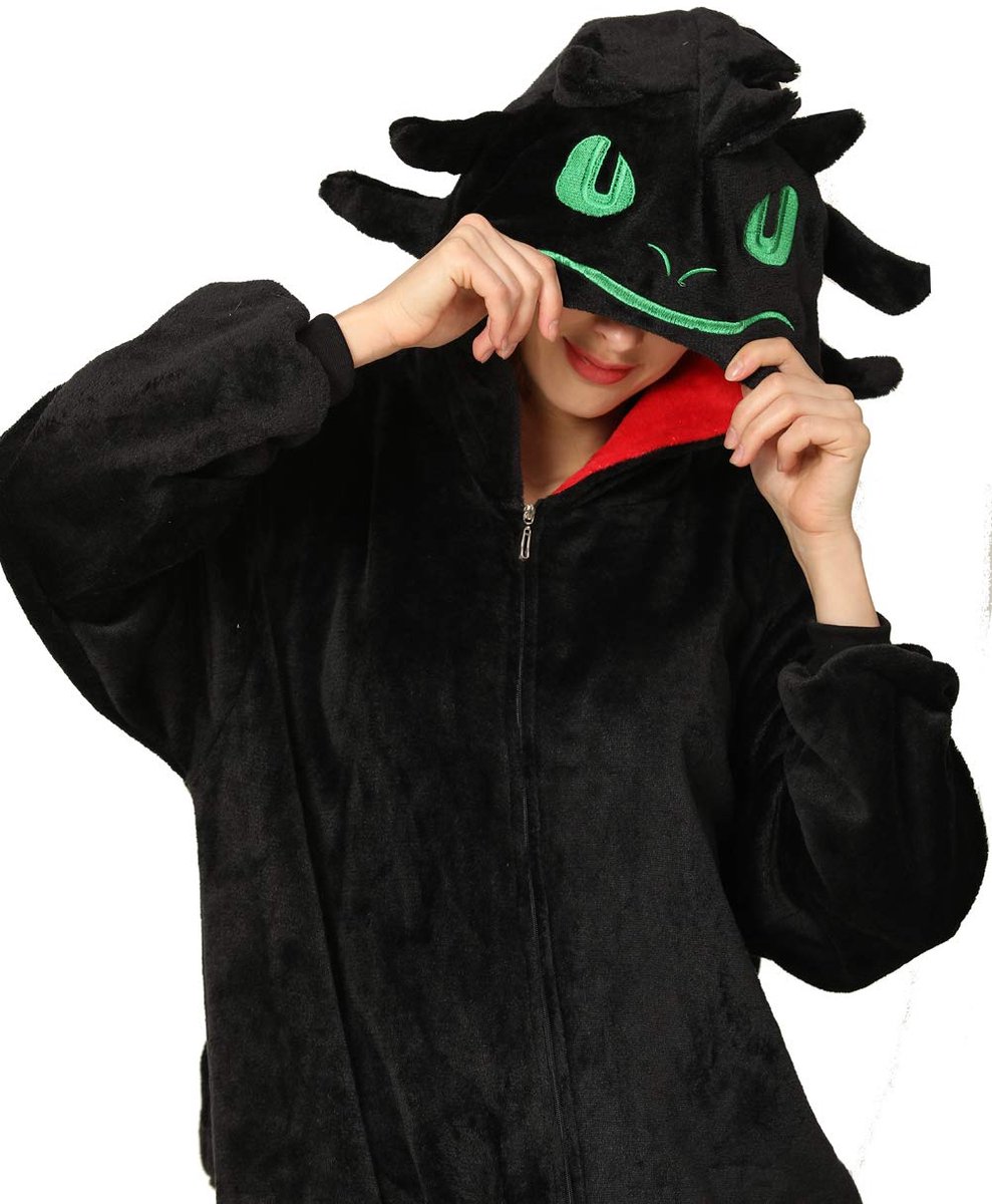 Kraftverdia Onesie Dierenpak - Zwarte Draken Pyjama en Roleplay Costuum-Volwassen & Kinderpyjama -Onesie met Capuchon en Lange Mouwen - Unisex Flanellen Dierencostuum voor Winter Halloween & Carnaval - Warme en Comfortabele Luierpakken voor Mannen