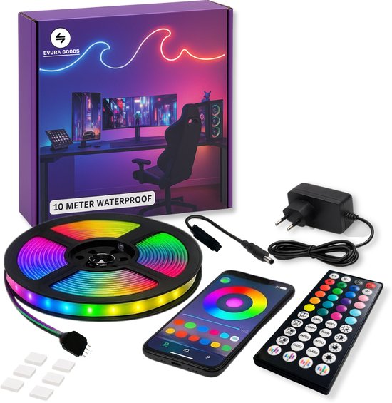 Waterproof RGB LED-strip 10m met app en muziekmodus