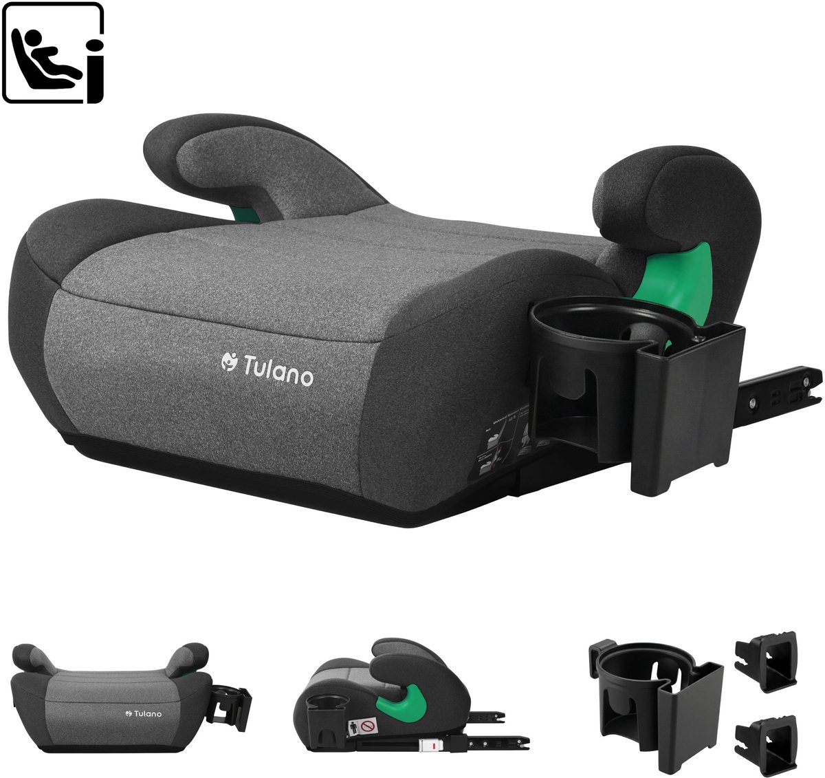 Tulano Cabby 35 Isofix Autostoelverhoger met Rugleuning - Zitverhoger - Kinderzitje 125-150 cm - Grijs