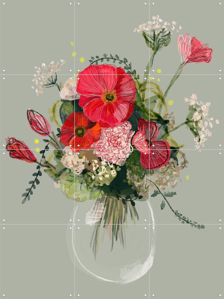 IXXI Flower Vase, Esther Sepers - 60 x 80 cm - Gratis ophangtool - Grote wanddecoratie en posters - Digitale Kunst, Illustraties, Kleurrijk
