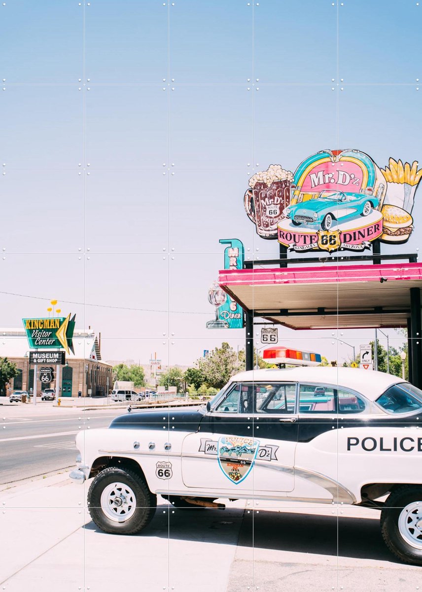 IXXI Route 66 Diner, Pati Photography - 100 x 140 cm - Gratis ophangtool - Grote wanddecoratie en posters - Fotografie, Kleurrijk, Vintage, Retro