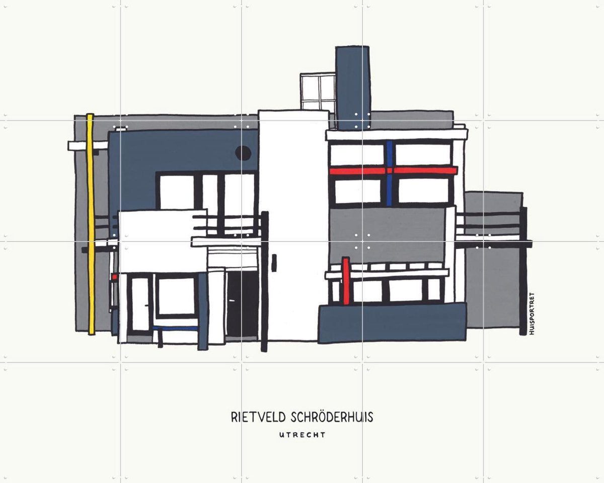 IXXI Rietveld Schröder House, Huisportret & Kunst in Kaart - 100 x 80 cm - Gratis ophangtool - Grote wanddecoratie en posters - Line art