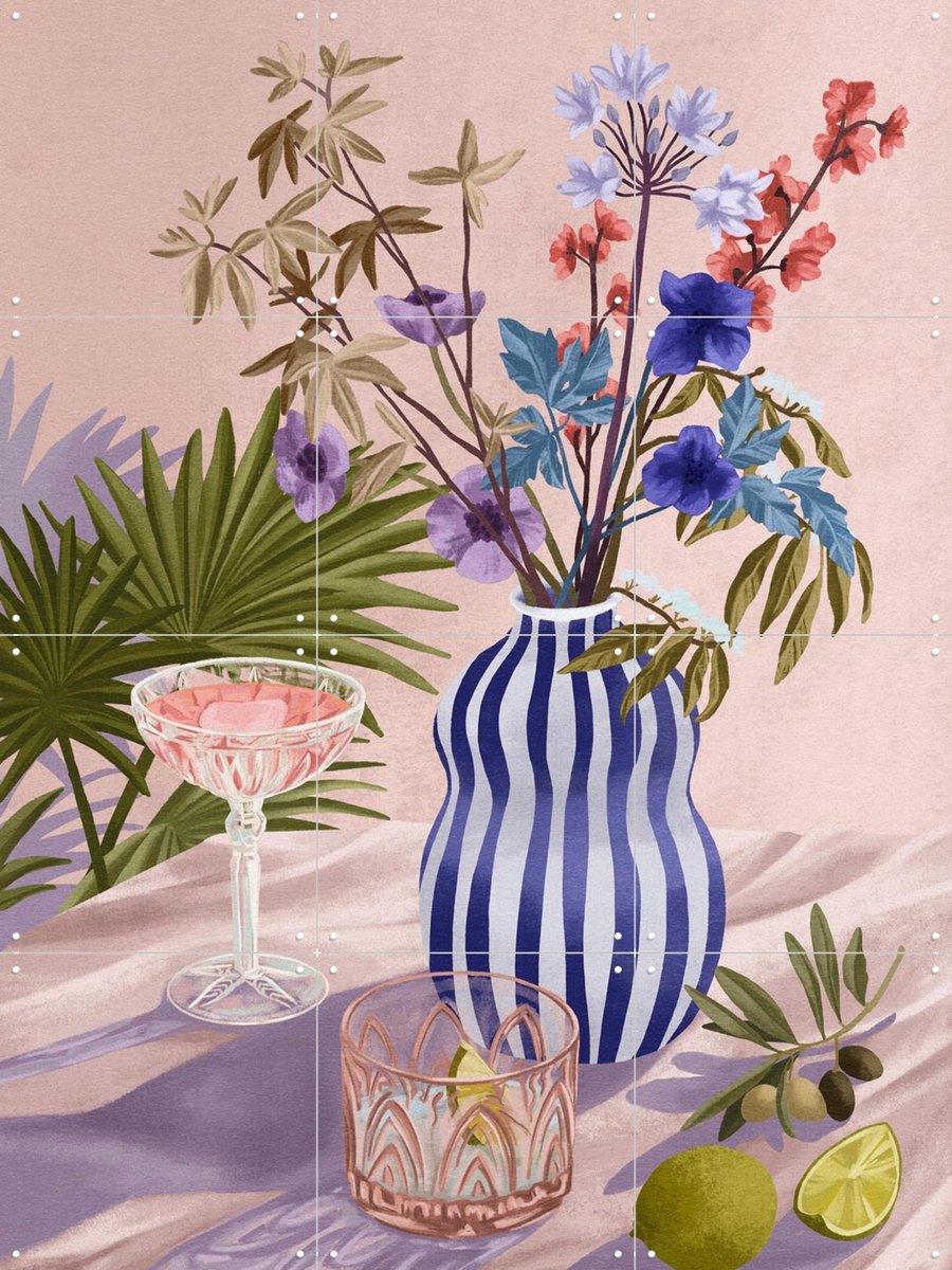 IXXI Lilac Summer, Goed Blauw - 60 x 80 cm - Gratis ophangtool - Grote wanddecoratie en posters - Kleurrijk, Illustraties, Eetkamer, Woonkamer