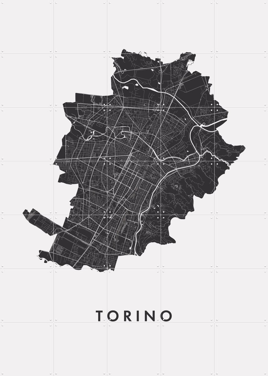 IXXI Torino City Map, Kunst in Kaart - 100 x 140 cm - Gratis ophangtool - Grote wanddecoratie en posters - Minimalisme, Grafisch Ontwerp, Technische