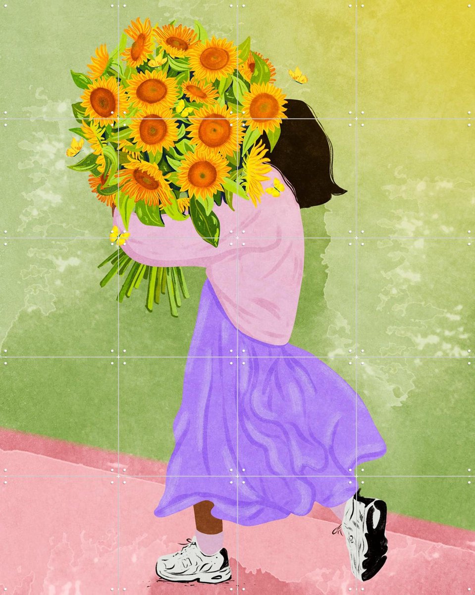 IXXI Never settle for less - Sunflowers, Raissa Oltmanns - 80 x 100 cm - Gratis ophangtool - Grote wanddecoratie en posters - Speels, Illustraties