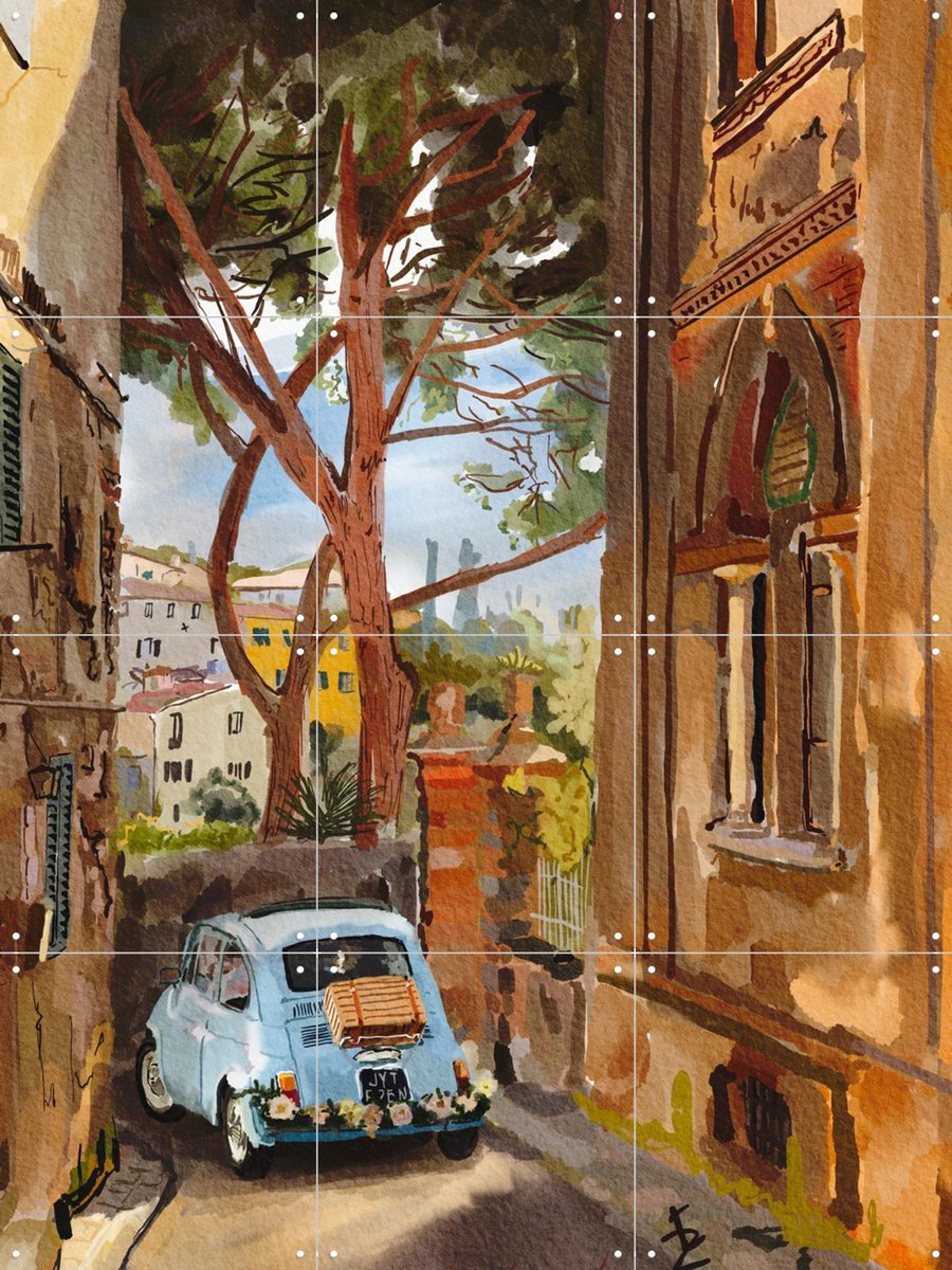 IXXI Somewhere in Tuscany, Ekaterina Zagorska - 60 x 80 cm - Gratis ophangtool - Grote wanddecoratie en posters - Illustraties, Aquarel, Eetkamer