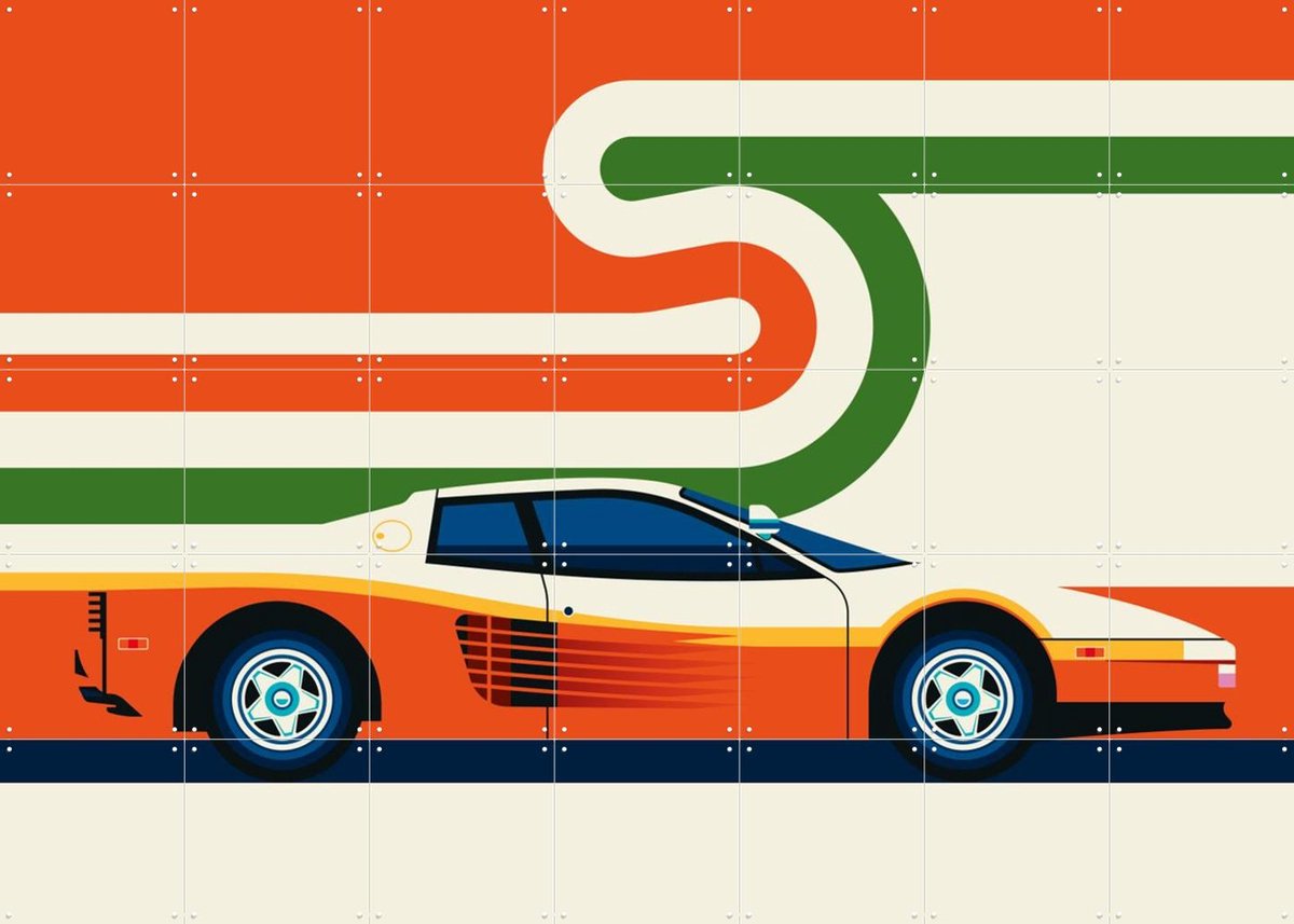 IXXI Red and Creme Sports Car, Bo Lundberg - 140 x 100 cm - Gratis ophangtool - Grote wanddecoratie en posters - Pop art, Vintage, Geometrische Kunst