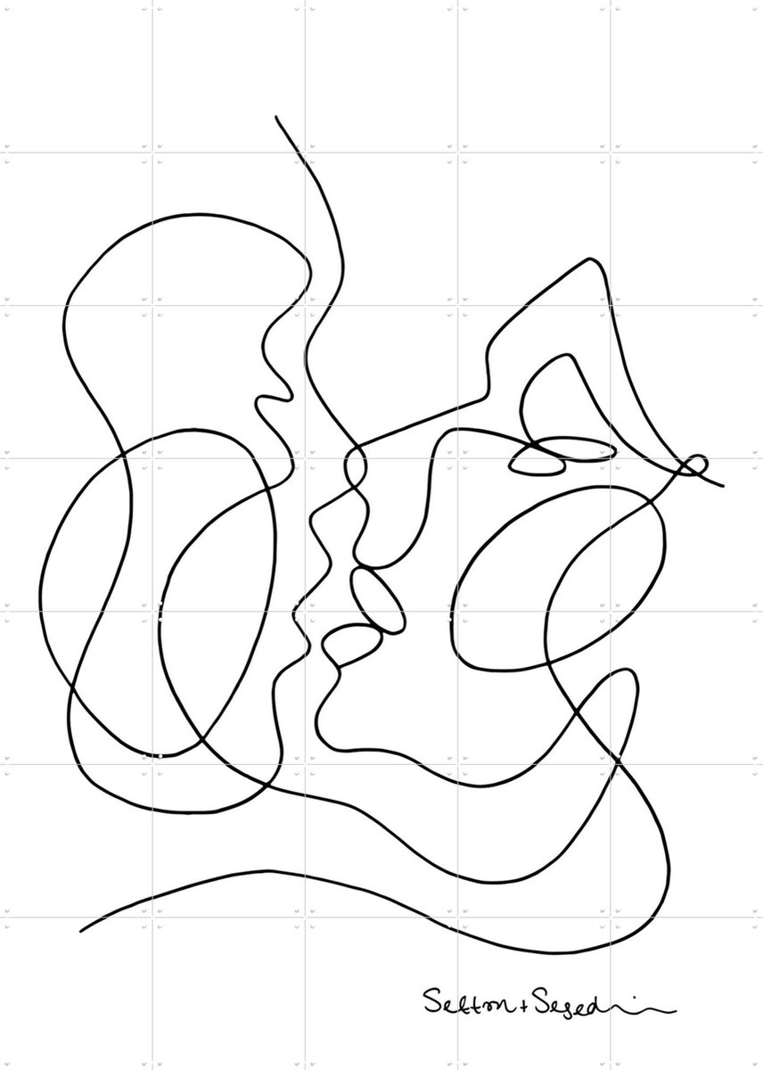 IXXI The Kissing, Sefton & Segedin - 100 x 140 cm - Gratis ophangtool - Grote wanddecoratie en posters - Illustraties, Line art, Minimalisme