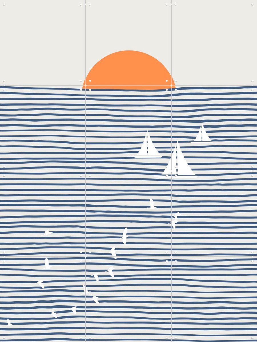 IXXI Three White Sails, Little Dean & Various - 60 x 80 cm - Gratis ophangtool - Grote wanddecoratie en posters - Grafisch Ontwerp, Line art, Strepen