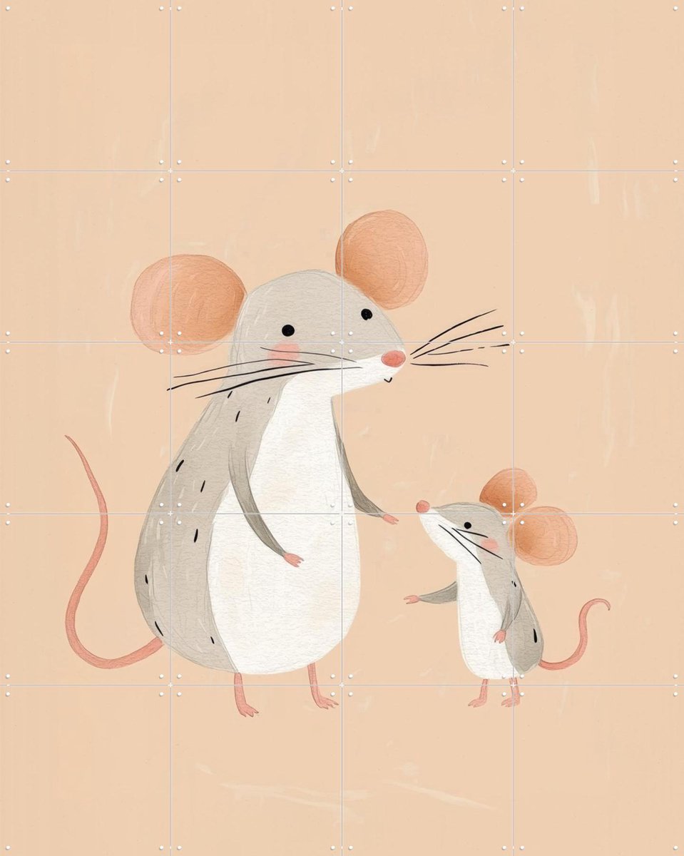 IXXI Mommy and Baby Mouse, Treechild & Various - 80 x 100 cm - Gratis ophangtool - Grote wanddecoratie en posters - Cartoonesk, Fantasierijk