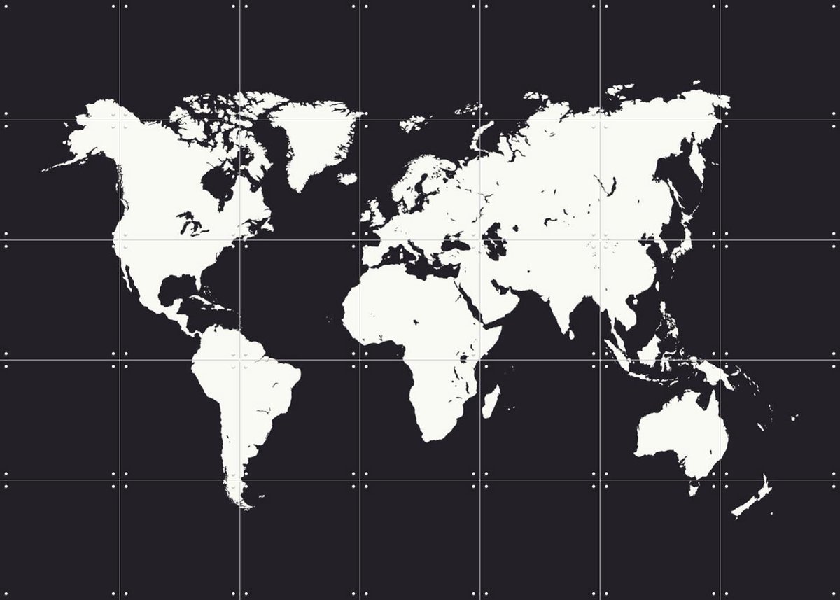 IXXI World Map black, Kunst in Kaart - 140 x 100 cm - Gratis ophangtool - Grote wanddecoratie en posters - Geometrische Kunst, Illustraties