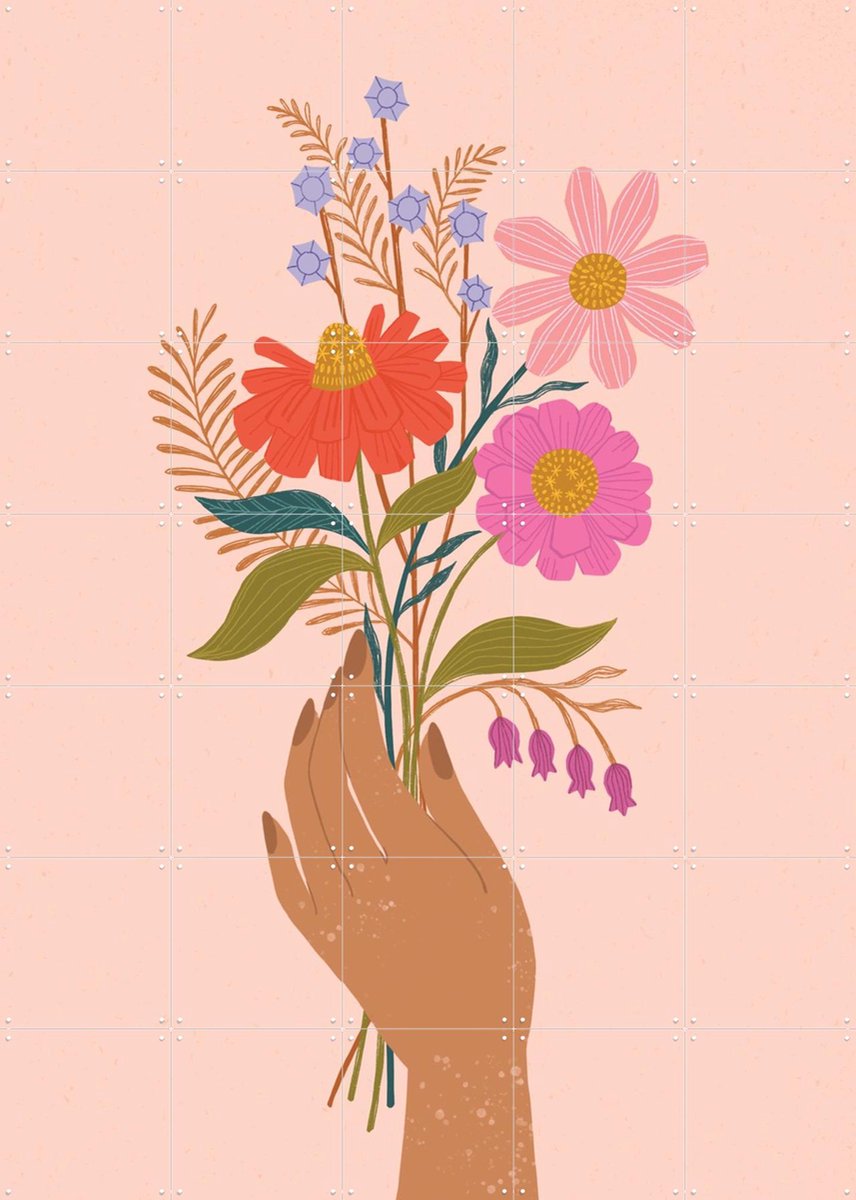 IXXI Zinnias, Bethan Janine - 100 x 140 cm - Gratis ophangtool - Grote wanddecoratie en posters - Grafisch Ontwerp, Speels, Kleurrijk, Illustraties