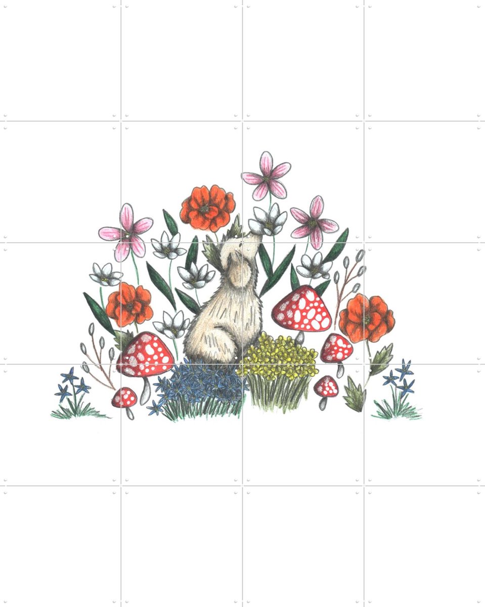 IXXI Smell the Flowers, Cecilia Battaini - 80 x 100 cm - Gratis ophangtool - Grote wanddecoratie en posters - Kleurrijk, Illustraties, Speels