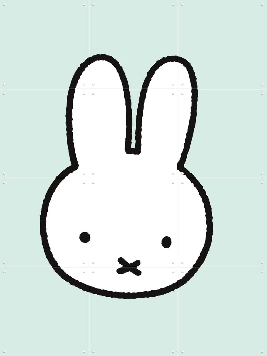 IXXI Hallo Nijntje Groen, Nijntje - 60 x 80 cm - Gratis ophangtool - Grote wanddecoratie en posters - Cartoonesk, Illustraties, Minimalisme, Speels