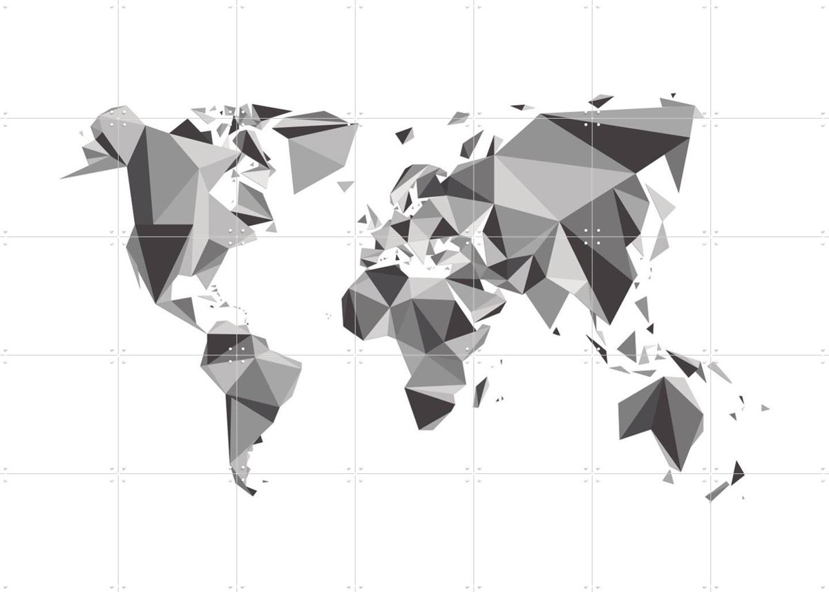 IXXI World Map 3D Chrystal, Kunst in Kaart - 140 x 100 cm - Gratis ophangtool - Grote wanddecoratie en posters - Grafisch Ontwerp, Digitale Kunst