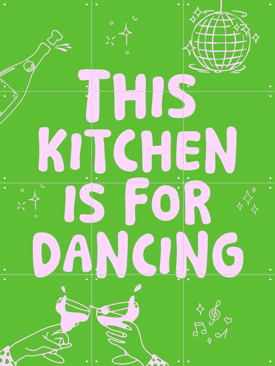 IXXI This kitchen is for dancing - green, Ohkimiko & Various - 60 x 80 cm - Gratis ophangtool - Grote wanddecoratie en posters - Grafisch Ontwerp