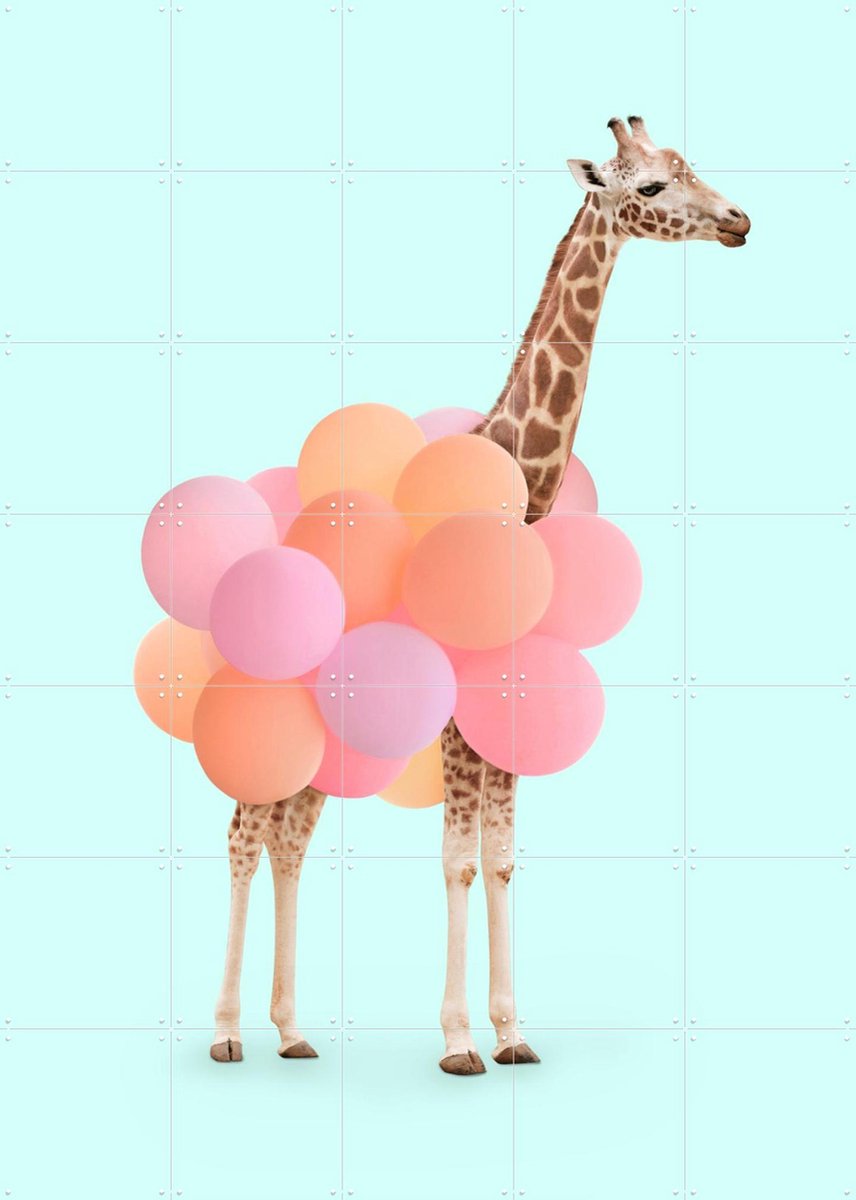 IXXI Party Giraffe, Paul Fuentes - 100 x 140 cm - Gratis ophangtool - Grote wanddecoratie en posters - Kleurrijk, Speels, Digitale Kunst, Pop art