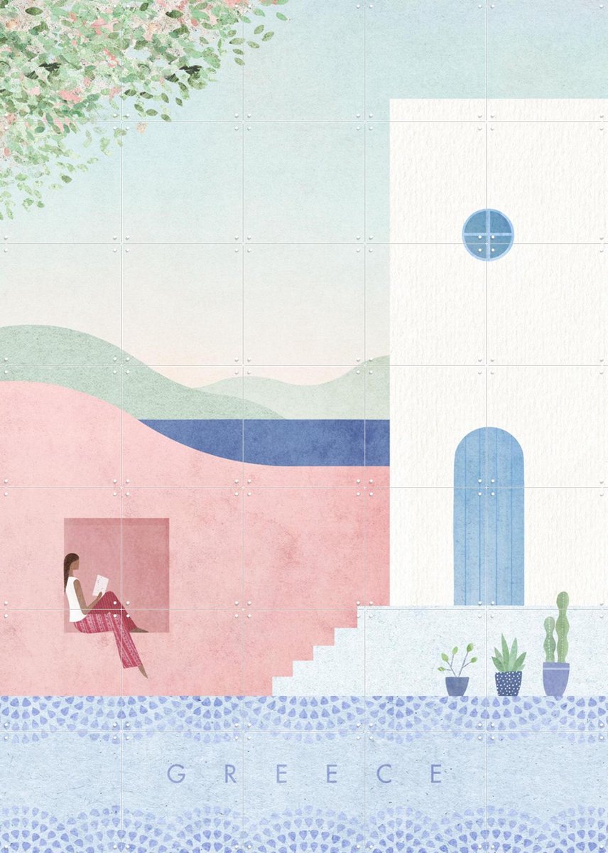 IXXI Greece, Henry Rivers - 100 x 140 cm - Gratis ophangtool - Grote wanddecoratie en posters - Illustraties, Aquarel, Minimalisme, Woonkamer