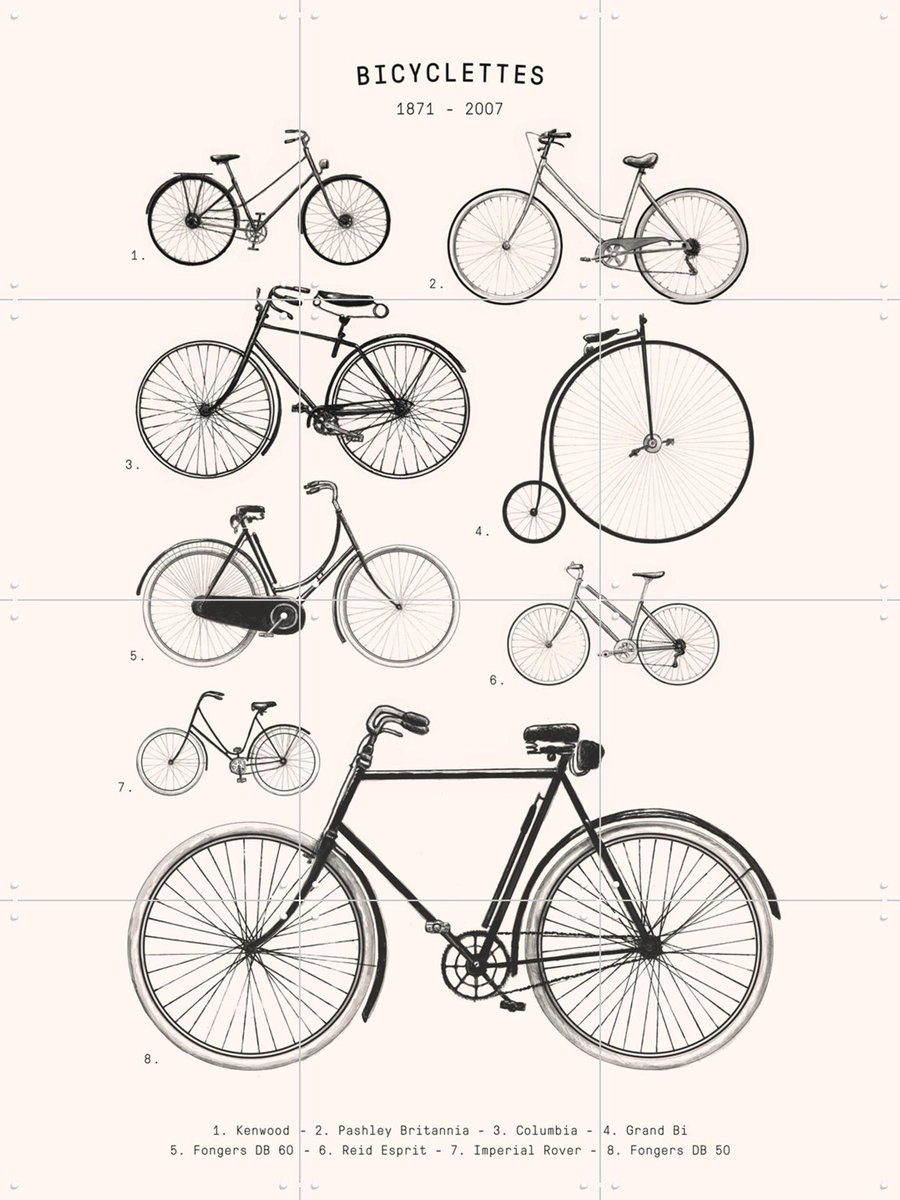 IXXI Bicyclettes, Florent Bodart - 60 x 80 cm - Gratis ophangtool - Grote wanddecoratie en posters - Illustraties, Technische Tekening, Grafisch