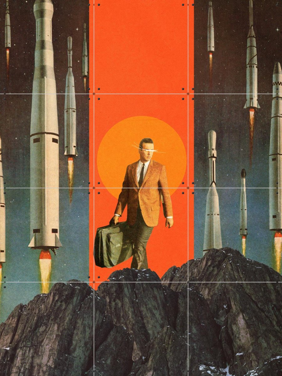 IXXI The Departure, Frank Moth - 60 x 80 cm - Gratis ophangtool - Grote wanddecoratie en posters - Collage, Pop art, Surrealisme, Vintage