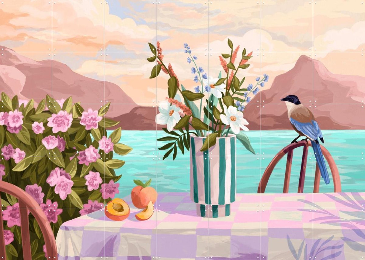 IXXI Peachy evenings, Goed Blauw - 140 x 100 cm - Gratis ophangtool - Grote wanddecoratie en posters - Illustraties, Eetkamer, Woonkamer, Keuken
