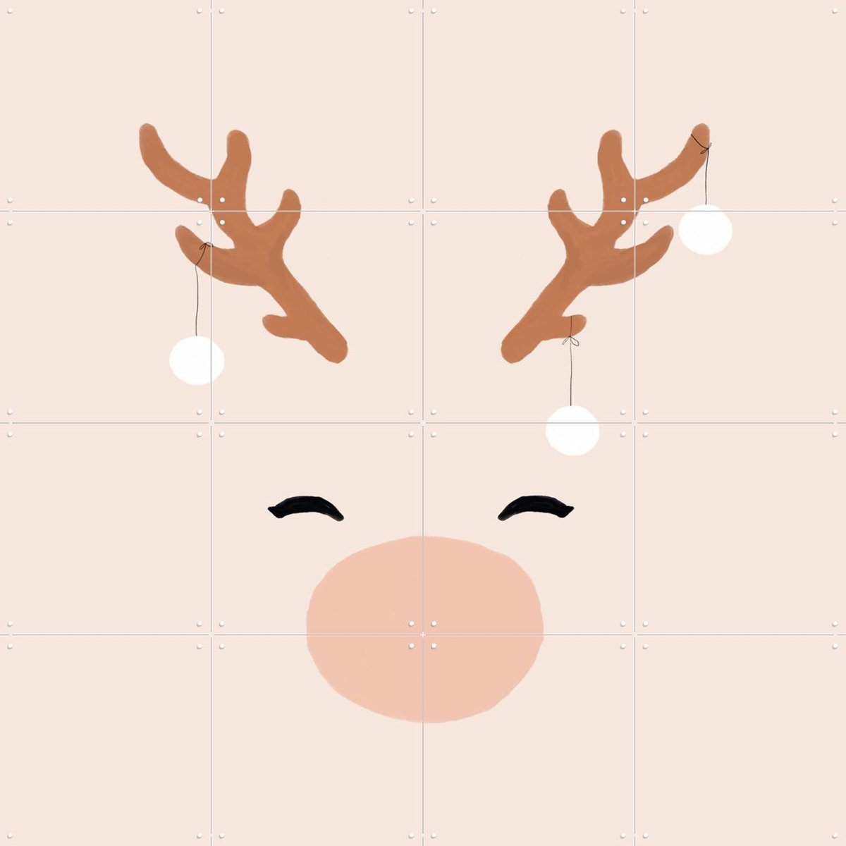 IXXI Deer & Baubles, Orara Studio & Various - 80 x 80 cm - Gratis ophangtool - Grote wanddecoratie en posters - Minimalisme, Digitale Kunst, Speels