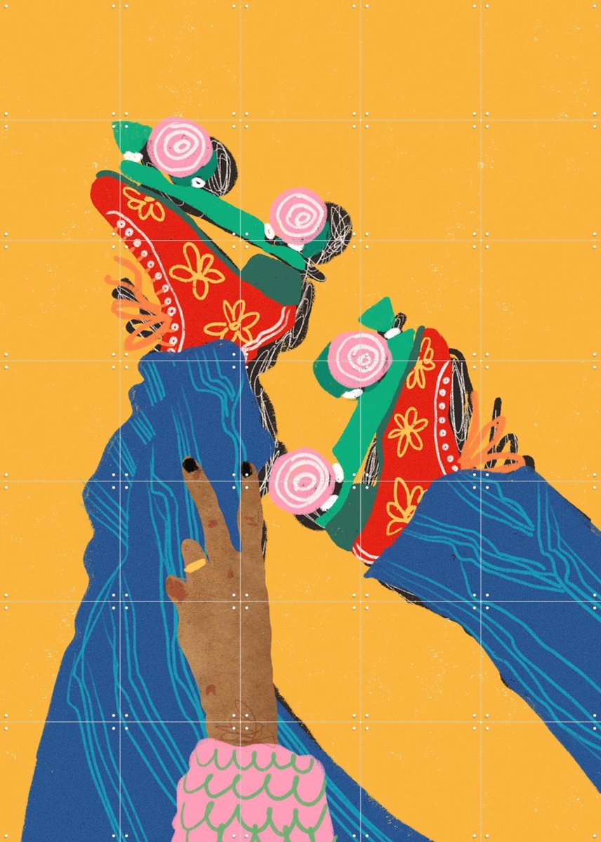 IXXI Rollerskates, Gigi Rosado - 100 x 140 cm - Gratis ophangtool - Grote wanddecoratie en posters - Digitale Kunst, Illustraties, Speels, Kleurrijk