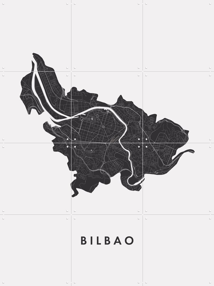 IXXI Bilbao City Map, Kunst in Kaart - 60 x 80 cm - Gratis ophangtool - Grote wanddecoratie en posters - Grafisch Ontwerp, Minimalisme, Line art