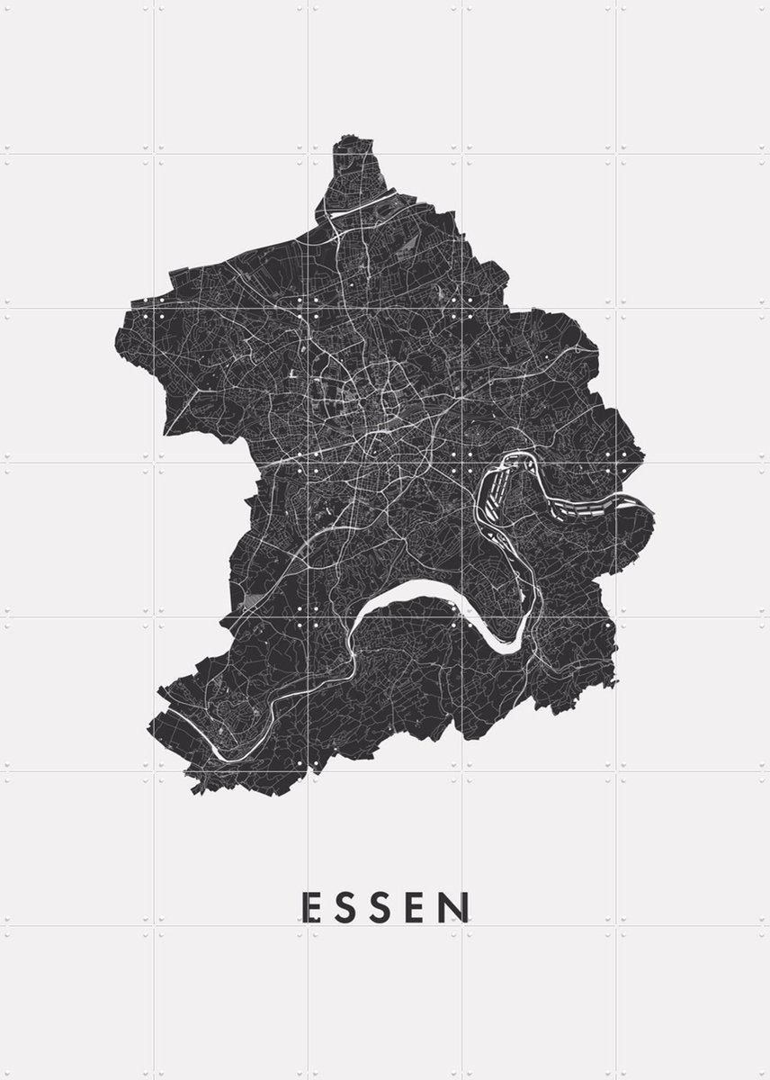 IXXI Essen City Map, Kunst in Kaart - 100 x 140 cm - Gratis ophangtool - Grote wanddecoratie en posters - Line art, Technische Tekening, Abstract