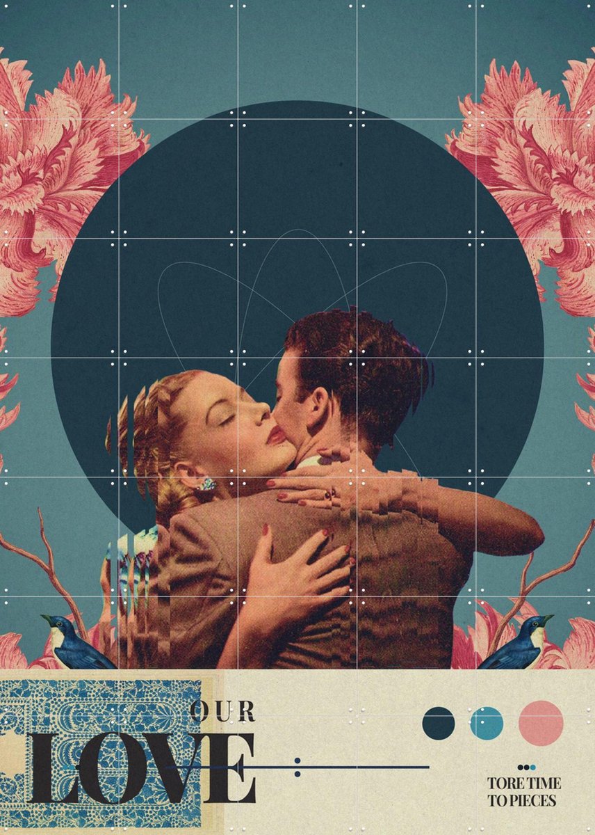 IXXI Our Love tore Time to Pieces, Frank Moth - 100 x 140 cm - Gratis ophangtool - Grote wanddecoratie en posters - Collage, Grafisch Ontwerp, Pop