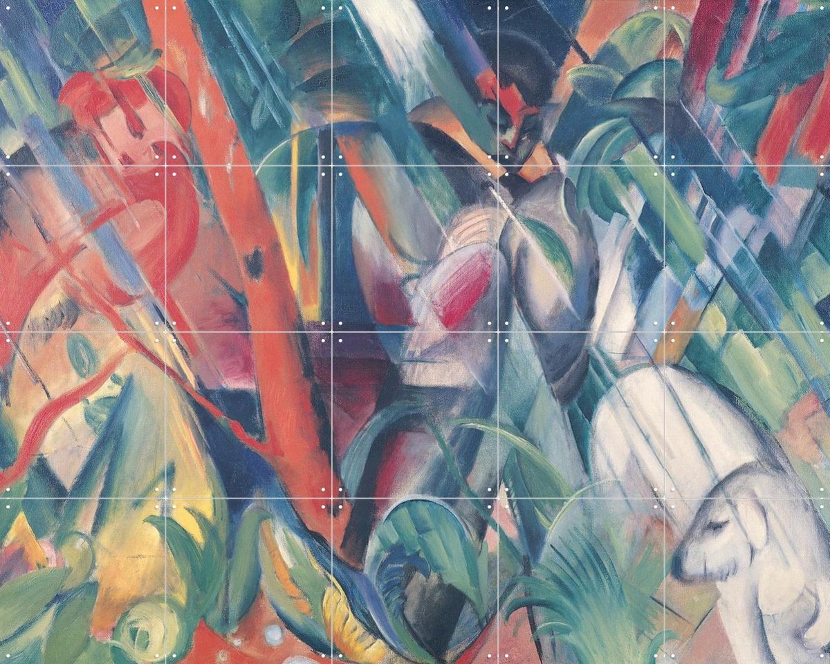 IXXI In the Rain 1912, Franz Marc & Bridgeman Images - 100 x 80 cm - Gratis ophangtool - Grote wanddecoratie en posters - Olieverf, Kleurrijk
