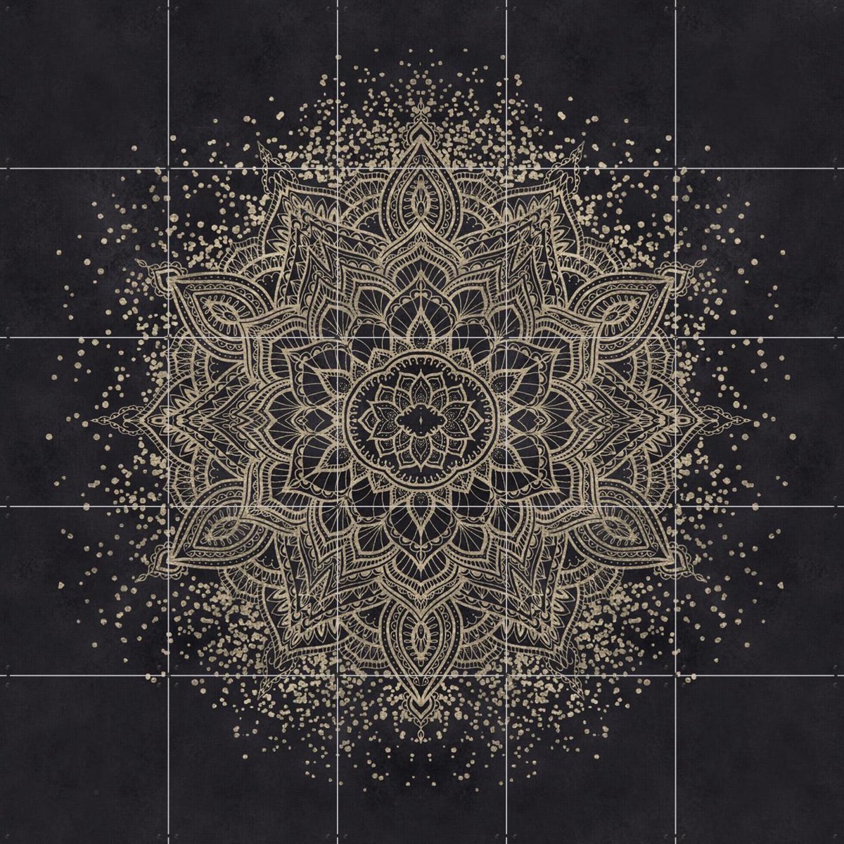 IXXI Dark golden boho mandala, Bloomery Decor - 100 x 100 cm - Gratis ophangtool - Grote wanddecoratie en posters - Ornamenteel Ontwerp, Decoratieve