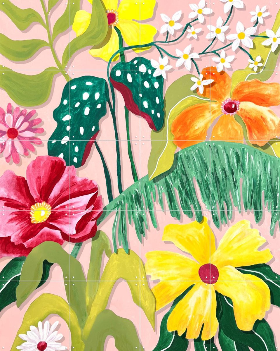 IXXI Flores y Plantas, Palmartprints - 80 x 100 cm - Gratis ophangtool - Grote wanddecoratie en posters - Kleurrijk, Speels, Modern, Illustraties