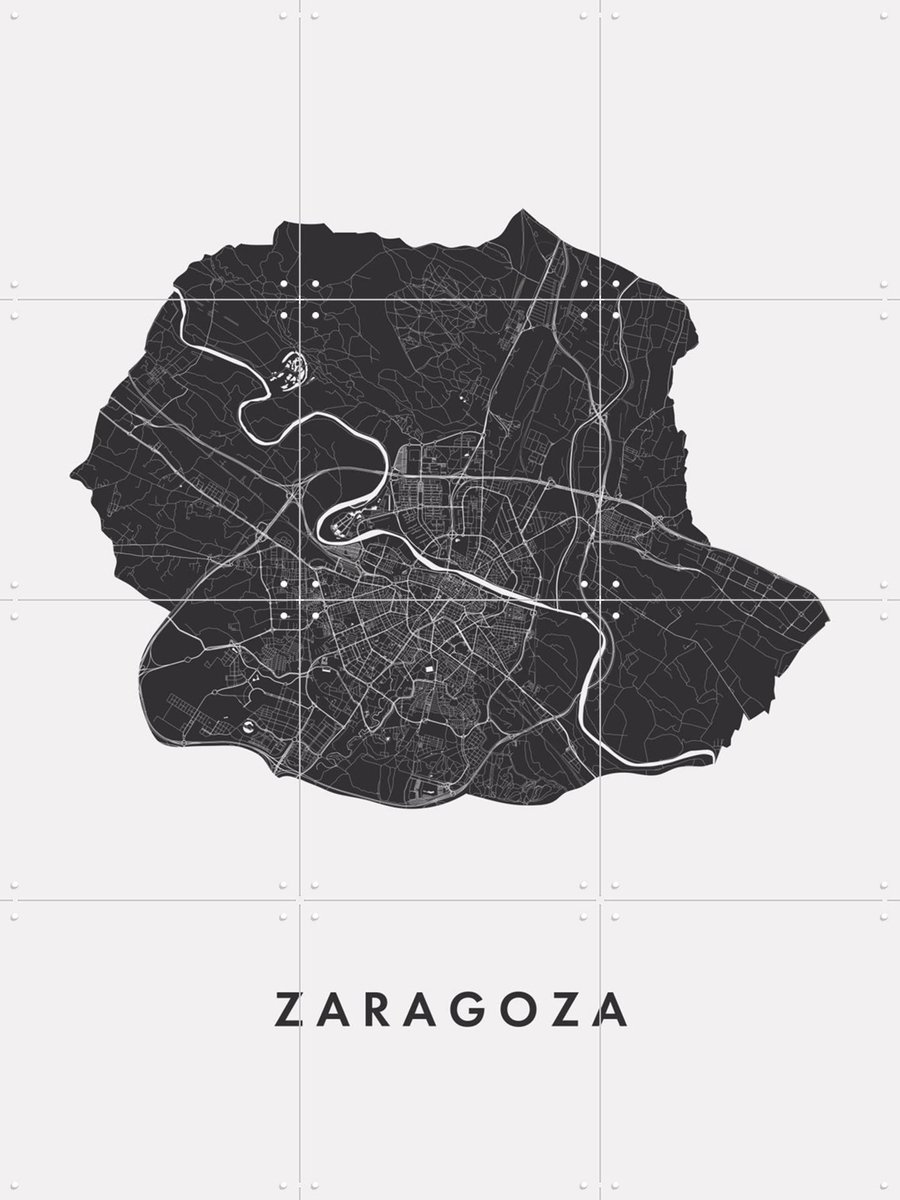 IXXI Zaragoza City Map, Kunst in Kaart - 60 x 80 cm - Gratis ophangtool - Grote wanddecoratie en posters - Minimalisme, Abstract, Line art, Technische